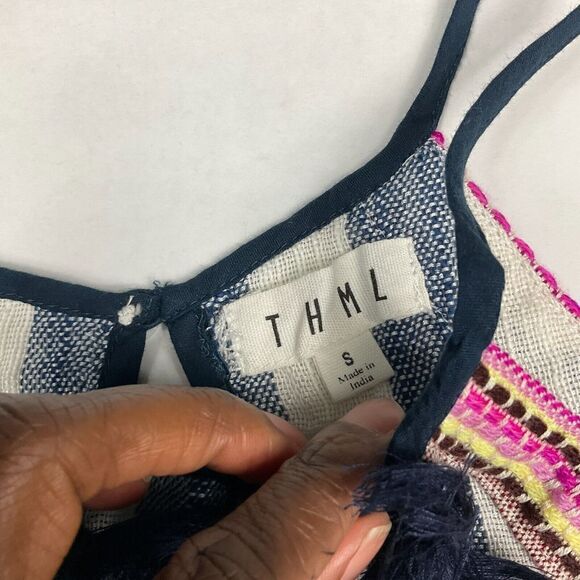 THML Womens Embroidered Shirt Striped Sleeveless Casual Relaxed Fit Top Small - Picture 4 of 11